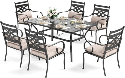 Sophia and William Outdoor Patio Dining Set for 6, Outdoor Table and Chairs, Removable Seat Cushions, 60" Black Patio Dining Table