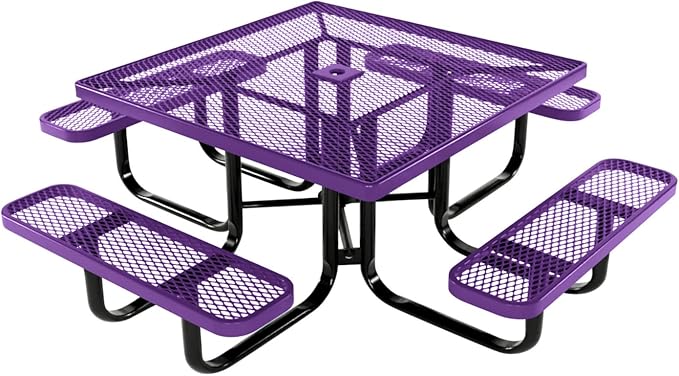 COATEDOUTDOORFURNITURE Heavy-Duty Portable Outdoor Kids Table with Umbrella Hole, Expanded Metal Kids Picnic Table, Commercial-Grade, Made in America (46 in, Square, Childrens, Textured Purple)