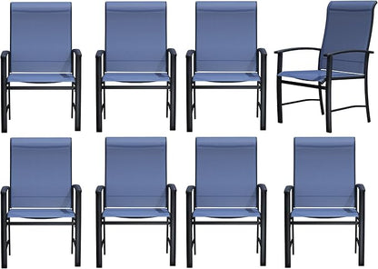 Outdoor Dining Chairs Set of 8, Stackable Patio Chairs with Metal Frame & Textilene Fabric, Perfect for Patio Garden Deck, Blue