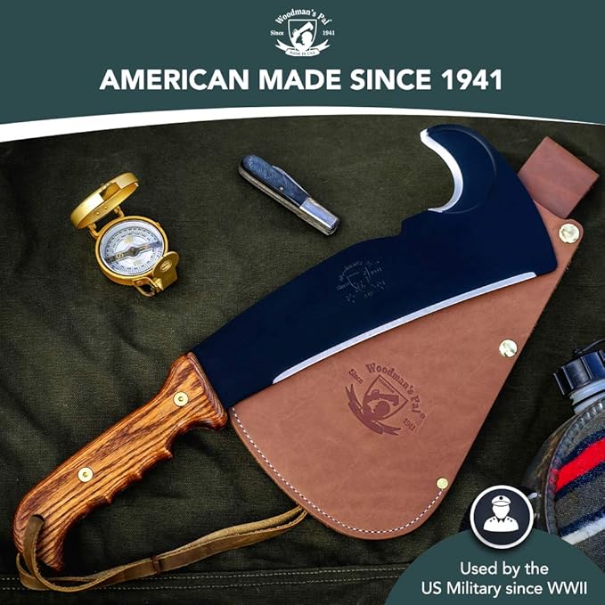 Woodmans Pal - Multi-Use Axe Machete with Sheath - Survival Machete Ideal for Camping, Fishing, Hunting, Bushcraft - Perfect Brush Axe for Surveying… (Wood Handle)