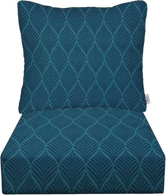 RSH DECOR: Deep Seating Cushion with Pillow Back | 25” x 25” Seat | Water and Fade-Resistant Spun Fabric | Outdoor Chair Cushion Set for Patio Furniture | Fenbrook Blue