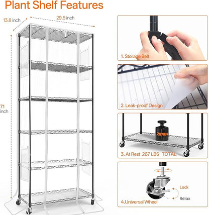 Bstrip Indoor Greenhouse with Grow Light, Mini Green house with 5 Pack T8 Full Spectrum Plant Lights, Plant Shelf with Tent for Indoor Plant, Seed Starting, Seed Tray, 29.5"x13.8"x71"
