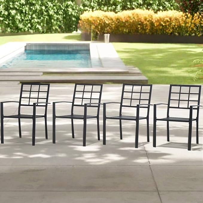 Outdoor Dining Chairs Set of 8, Aluminum Frame Stackable Patio Dining Chairs with Armrest, Wrought Iron Patio Bistro Chairs for Lawn, Backyard, Garden, Porch