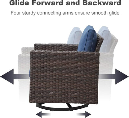 Luxury Outdoor Swivel Patio Chairs Set of 4, Wicker Swivel Outdoor Chairs Set of 4, 4 Piece Patio Furniture Set for Porch, Deck, Sunroom, Yard, Poolside, Brown/Blue