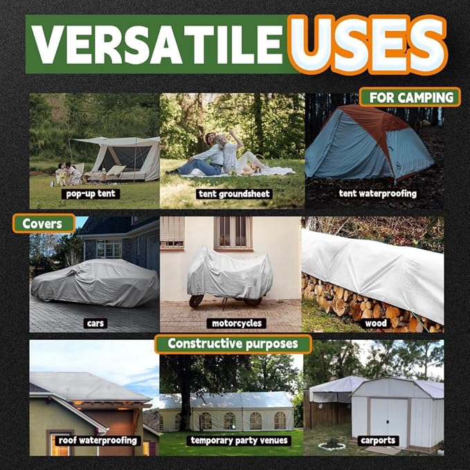 RAINDEWAY 12 Mil Heavy Duty White Tarp 20x30 Feet, UV Resistant, Waterproof, Weatherproof Poly Tarp with Metal Grommets and Reinforced Edges