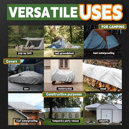 RAINDEWAY 12 Mil Heavy Duty White Tarp 7x10 Feet (2 Pack), UV Resistant, Waterproof, Weatherproof Poly Tarp with Metal Grommets and Reinforced Edges
