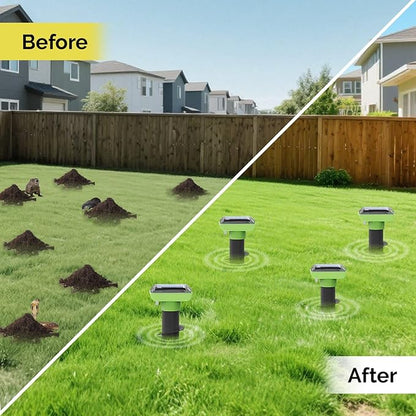 Solar Garden Device – 4 Pack, IP66 Waterproof, Solar Rechargeable, Covers up to 75 sq. ft., Quick 2-Hour Charge, 8–10 Hours Operation, Weather-Resistant Lawn & Garden – eco-Friendly Lawn Spikes,