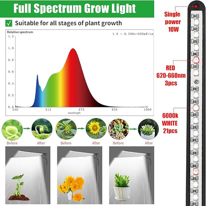 Plant Grow Lights for Indoor Plants Full Spectrum with 3/6/9H Timer & Dimming, Slim Plant Lights for Indoor Growing with 6000K White Red LEDs for Various Plants