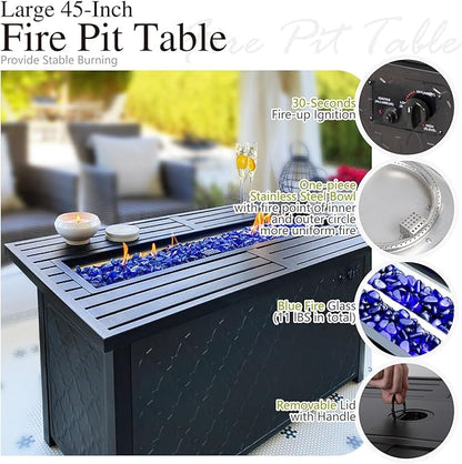 Sophia & William Patio Furniture Set with Fire Pit Table, Outdoor Conversation Sets 5 Seats Clearance with 45" Gas Fire Pit Table x 1, 3-seat Sofa x 1, Swivel Chair x 2 for Porch Lawn, Beige