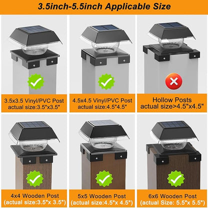 INDARUN Solar Post Cap Lights, Solar Fence Deck Post Lights Outdoor Fit 4x4 5x5 6x6 Wood Posts, Vinyl 4x4 Post Caps, 120 Lumen, Cool White & Warm White, Landscape Lighting for Patio, Porch, Yard