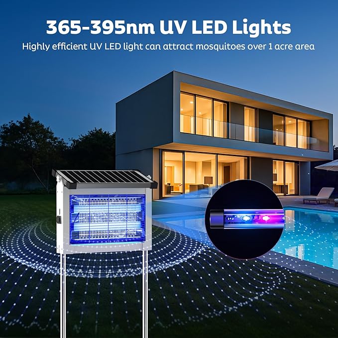 Solar Bug Zapper Outdoor, Mosquito Zapper Waterproof Electric Fly Zapper Rechargeable Mosquito Killer Lamp with 10W Solar Panel, 4500V Cordless Fly Trap for Backyard, Patio, Garden, RV, Camping