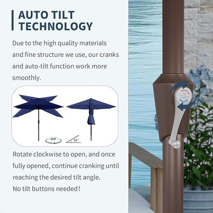 PatioKingdom Auto-Tilt 9FT Patio Umbrella Outdoor with 8 Sturdy Fiberglass Ribs,Market Table Umbrella for Pool,Backyard,Deck and Garden