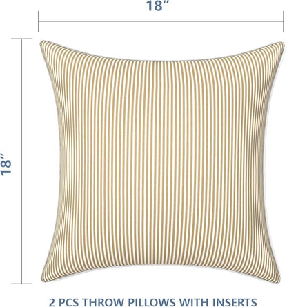 LVTXIII Set of 2 Patio Throw Pillows Waterproof 18"x18" Fade Resistant Outdoor Throw Pillows with Inserts, Fluffy Decorative Garden Toss Pillow Cushions for Home Patio Coach Sofa Use, Strip Beige