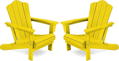 KINGYES Folding Adirondack Chair Set of 2, HDPE All-Weather Folding Adirondack Chair, Yellow