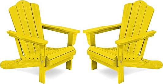 KINGYES Folding Adirondack Chair Set of 2, HDPE All-Weather Folding Adirondack Chair, Yellow