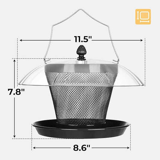 Veehoo Bird Feeders for Outdoors Hanging-Cardinal Bird Feeder with Weatherproof Dome, Wild Meta Finch Feeder for Outside 2.5 lbs Sunflower Seed Capacity, Black