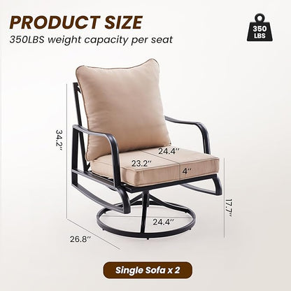 Soohow Patio Furniture Set of 2, Outdoor Swivel and Rocking Patio Chairs with 4" Thick Cushions, Bistro Set for Porch, Balcony, and Backyard