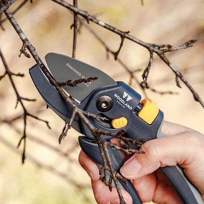 Woodland Tools Co. Heavy Duty Anvil Pruning Shears – 5/8" Cut Capacity, High Carbon Steel Blade, Internal Spring, Adjustable Grip Slider, Garden Pruner for Dry Branches, Stems, and Dead Growth