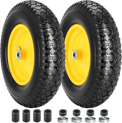 16" 4.80/4.00-8" Flat-Free Solid Wheelbarrow Wheel and Tire, 3"-7"Centered Hub with 5/8"&3/4" Bearings for Wheelbarrows Utility Cart Lawn Dollies