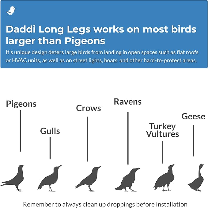 Bird Barrier Daddi Long Legs -2 Ft | Scare Birds Away with Innovative Bird Spider Design | Easy Installation on Roofs, Boats & HVAC Units | Durable Stainless Steel/Delrin
