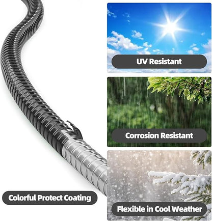 SPECILITE 75ft 304 Stainless Steel Garden Hose Metal, Heavy Duty Water Pipe with Nozzles for Yard, Outdoor - Flexible, Never Kink & Tangle, Puncture Resistant (Black)