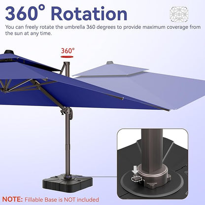 10x13 FT Patio Umbrella, Large Cantilever Rectangular Double Top Heavy Duty Offset Umbrellas with 360° Rotation, Outdoor shade for Garden Deck Pool Patio, Navy