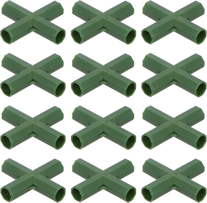 12 Pcs 11mm Greenhouse Frame Building Connectors, 4 Way Flat Pipe Fitting for Grape Trellis/Sunscreen Shed/Gardening Plant Stakes, Greenhouse Accessories [Green]