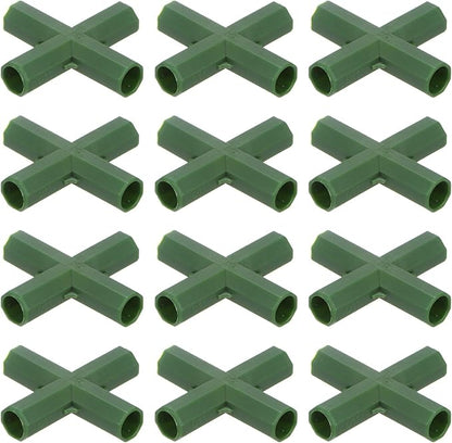 12 Pcs 11mm Greenhouse Frame Building Connectors, 4 Way Flat Pipe Fitting for Grape Trellis/Sunscreen Shed/Gardening Plant Stakes, Greenhouse Accessories [Green]