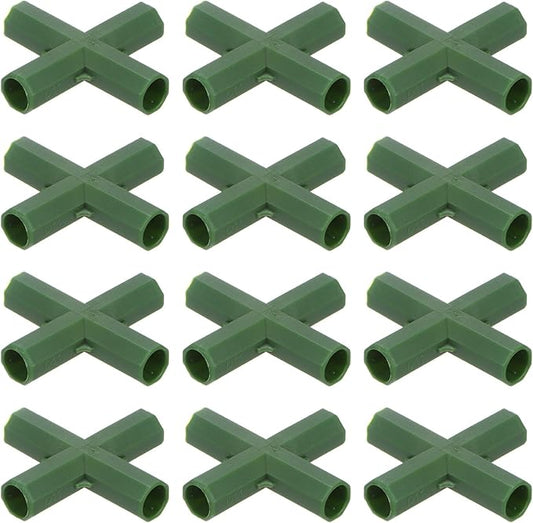 12 Pcs 11mm Greenhouse Frame Building Connectors, 4 Way Flat Pipe Fitting for Grape Trellis/Sunscreen Shed/Gardening Plant Stakes, Greenhouse Accessories [Green]