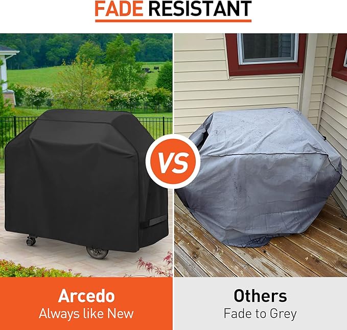 Arcedo BBQ Grill Cover 50 Inch, Heavy Duty Waterproof Barbecue Cover for Outdoor Grills up to 48 Inch Width, Suitable for Weber, Char Broil, Nexgrill Grills, etc, All Weather Protection, Black