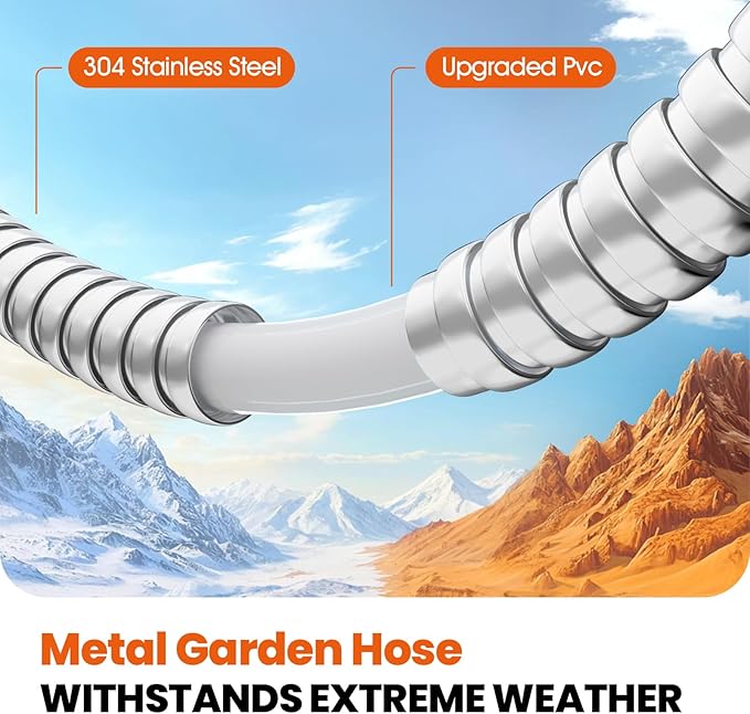 Garden Hose 100 FT - Flexible Metal Hose with 10 Function Nozzle, Kink Free, Lightweight, Durable, Crush Resistant Fitting, Easy to Coil, Puncture Proof Hose for Yard, Rv, 600 PSI - 2025 Model