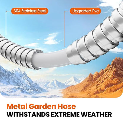 Garden Hose 100 FT - Flexible Metal Hose with 10 Function Nozzle, Kink Free, Lightweight, Durable, Crush Resistant Fitting, Easy to Coil, Puncture Proof Hose for Yard, Rv, 600 PSI - 2025 Model