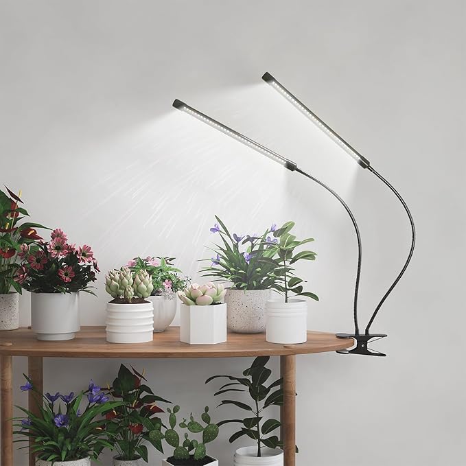Grow Light, 6500K Full Spectrum White Red Blue 84 LED Plant Lamp Clip-on Desk for Indoor Plants Growing, 5 Dimmable Levels & Timer Setting 4/8/12H