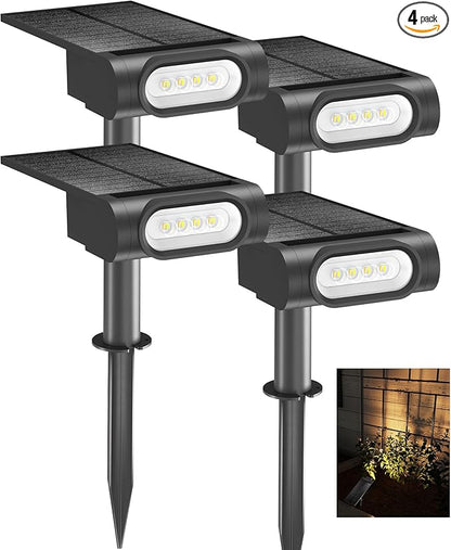 EZVALO Solar Spot Lights Outdoor Waterproof IP67, 3 Lighting Modes Landscape Spotlights, Efficient King-Size LEDs, Solar Powered for Garden Yard Pathway (4Pack-Warm White)