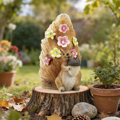 Solar Squirrel with Acorn Statue Light,Weatherproof Resin Animal Figurine Light Garden Decor Auto On/Off - Woodland for Patio & Yard