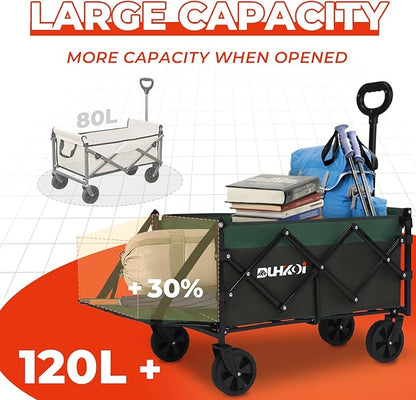 Collapsible Tailgate Wagon with Wheels, Compact Size Folding Utility Cart, 380LBS Capacity for Garden, Grocery, Beach, Camping – Portable Heavy Duty Cart(Army Green)