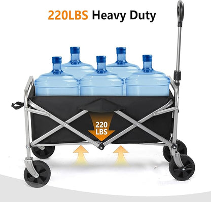 Collapsible Wagon with Big Wheels for Sand, Grocery All-Terrain Wheels Garden Grocery Wagon for Shopping Park Picnic, Camping, Beach Trip