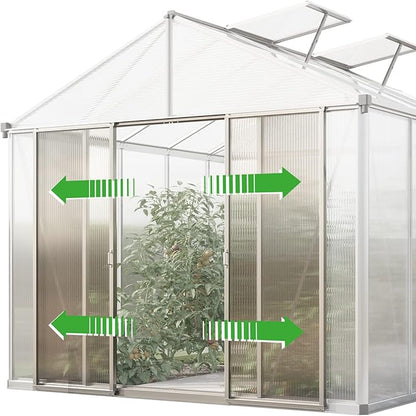 Greenhouse Rubin 3 Aluminum Frame 8.6 x 6.4 ft with Approx. 10 mm Polycarbonate Panels - with 2 Extra Skylights and 4 Automatic Window Openers