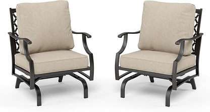 HERA'S HOUSE Outdoor Chairs Set of 2, 2 x Patio Chair with Beige Cushions, All Weather Outdoor Furniture for Lawn Garden Backyard Deck(Rocking Chairs)