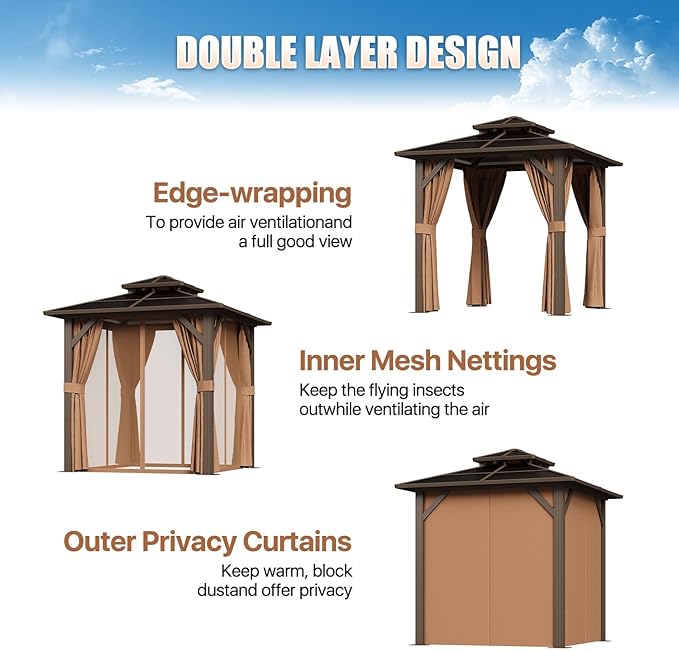 8 Ft. W X 8 Ft. D Aluminum Patio Hardtop Gazebo