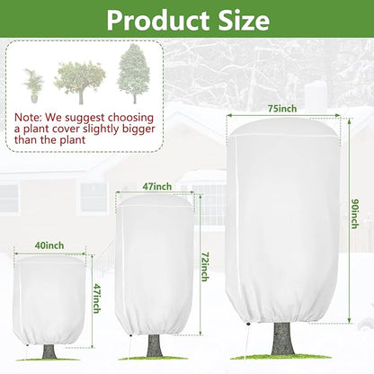 2 Pack Rounded Top Plant Covers Freeze Protection for Winter, Plant Covers for Winter, 75" X 90" Tree Frost Protection Blankets Outdoor With Zipper/Drawstring, for Shrub Bush Fruit Tree Potte(White)