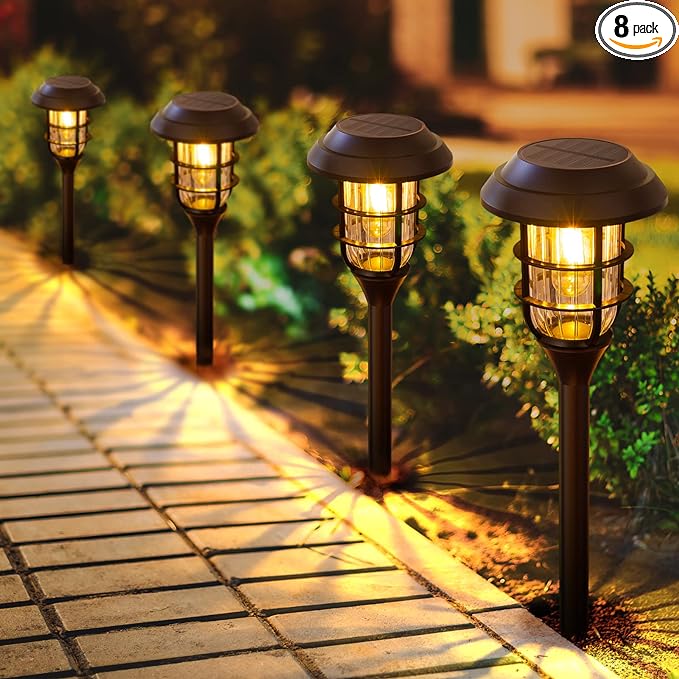 LETMY Solar Pathway Lights Outdoor, 8 Pack Bright Solar Lights Outdoor, IP66 Waterproof Auto On/Off Solar Garden Lights Solar Powered Landscape Lighting for Yard Patio Walkway Driveway Pathway - Black