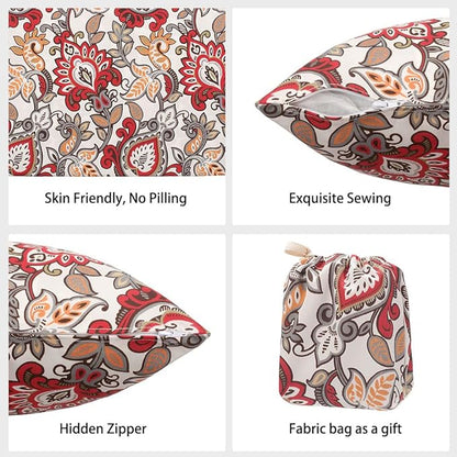 Magpie Fabrics Pack of 2 Outdoor Waterproof Throw Pillow Covers 18 x 18 Inch, Christmas Decorative Cushion Sham Pillowcase Shell for Garden Patio Tent Balcony Couch Sofa(Floral Red Orange)