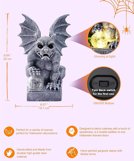 Nacome Solar Gothic Gargoyle Garden Statue: Outdoor Dragon Decor Sculpture with Ball Lights for Yard Art Porch Patio - Unique Birthday Gifts for Women Mom