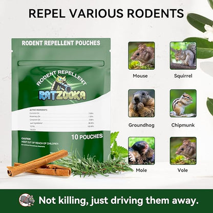 Extra-Strength Mouse Repellent Pouches with Cinnamon/Cornmint Oils, (20 Pouches) Natural Rodent Repellent, Indoor & Outdoor Mice Repellent, Safe for Pets and Kids