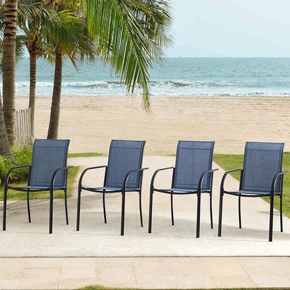 Outdoor Dining Chairs Set of 8, Stackable Patio Chairs with Textilene Fabric, Lightweight Garden Chairs for Poolside, Backyard, Camping, Light Blue
