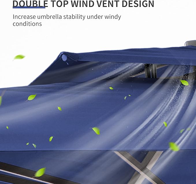 JZAC & QZYD 10 X 13 FT Cantilever Patio Umbrella Outdoor Rectangle Offset Double Top Large Heavy Duty Umbrellas with 360° Rotation for Deck Backyard Garden, Navy