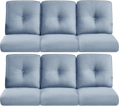Pop 22x25/22x24 Outdoor Furniture Cushions Set of 6 - Comfortable Patio Chair Cushion for Rattan Wicker Dining Rocking Swivel Chairs Loveseat Couch L-Shape Sectional Sofa - Baby Blue/Button