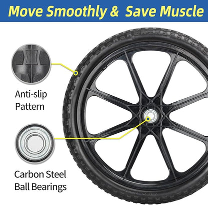 20" Flat Free Tire and Wheel, with 3/4" & 5/8" Bearing, 2.45" Centered Hub, Replacement Wheel For Rubbermaid Wheelbarrow, Garden Yard Cart, 2 Pcs