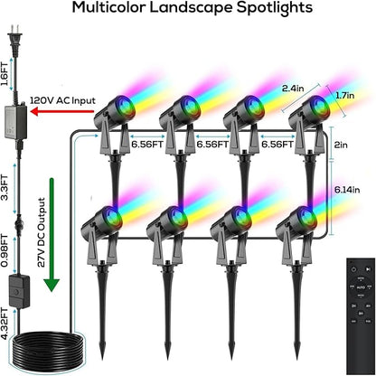 SUNTHIN Outdoor Landscape Lighting with Remote, RGBW Color Changing Spot Uplights, 16 Pack